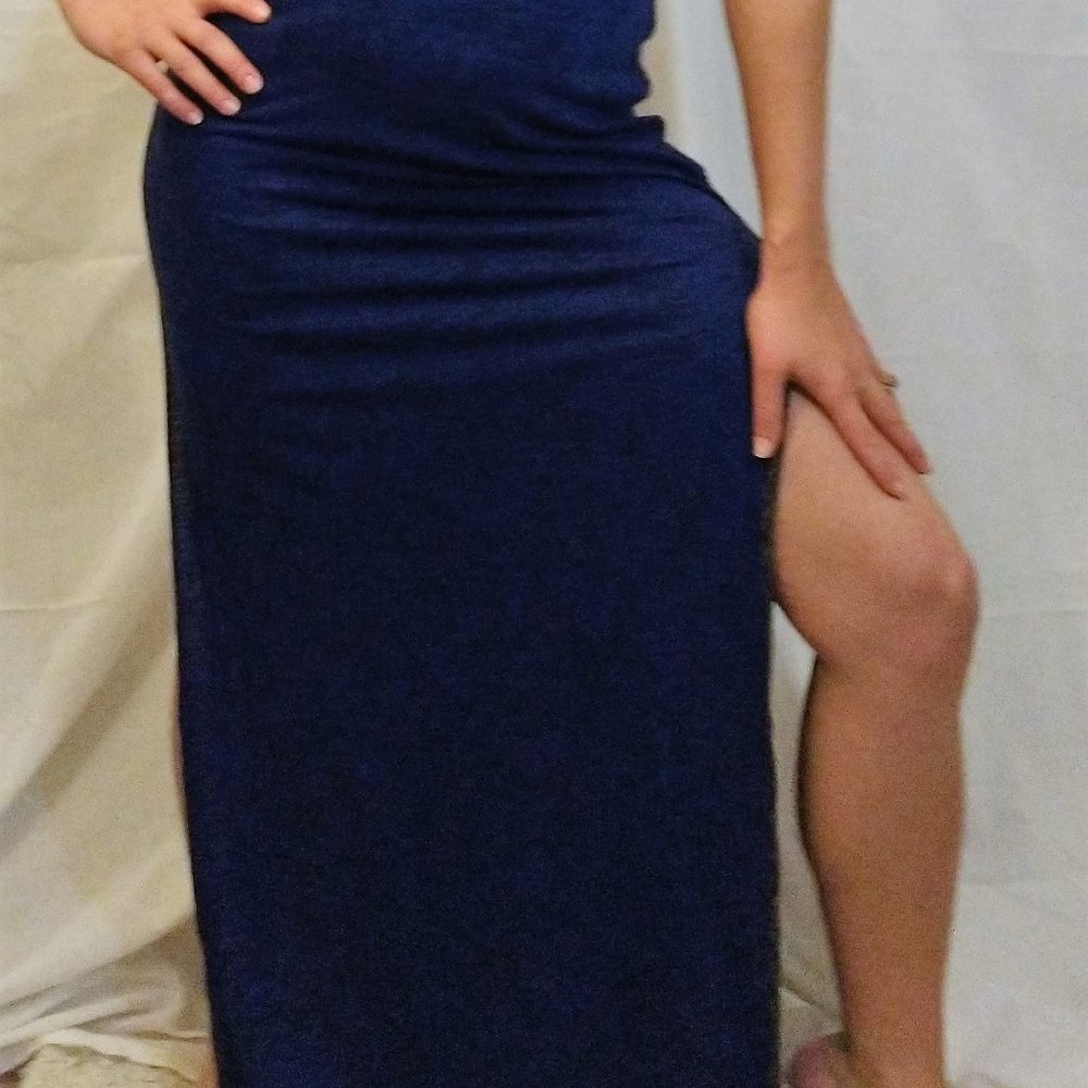 Midnight blue light dress with light gray outline